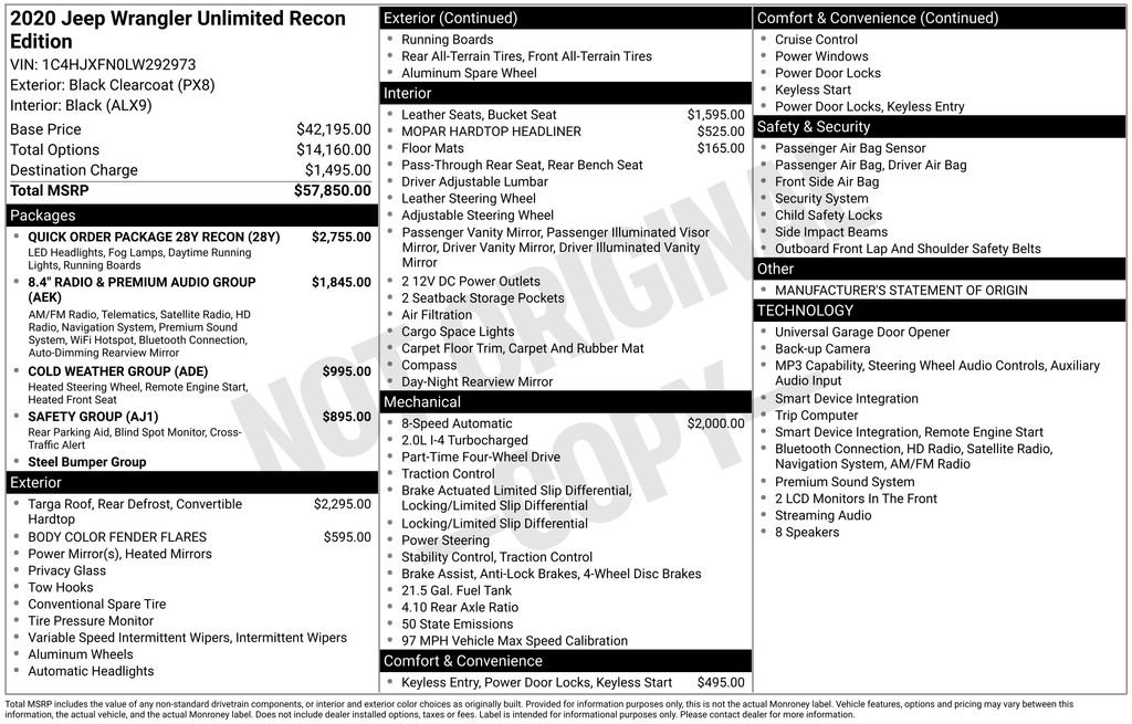 Used 2020 Jeep Wrangler Unlimited Rubicon w/ Quick Order Package 28Y Recon AWD/4WD image 45