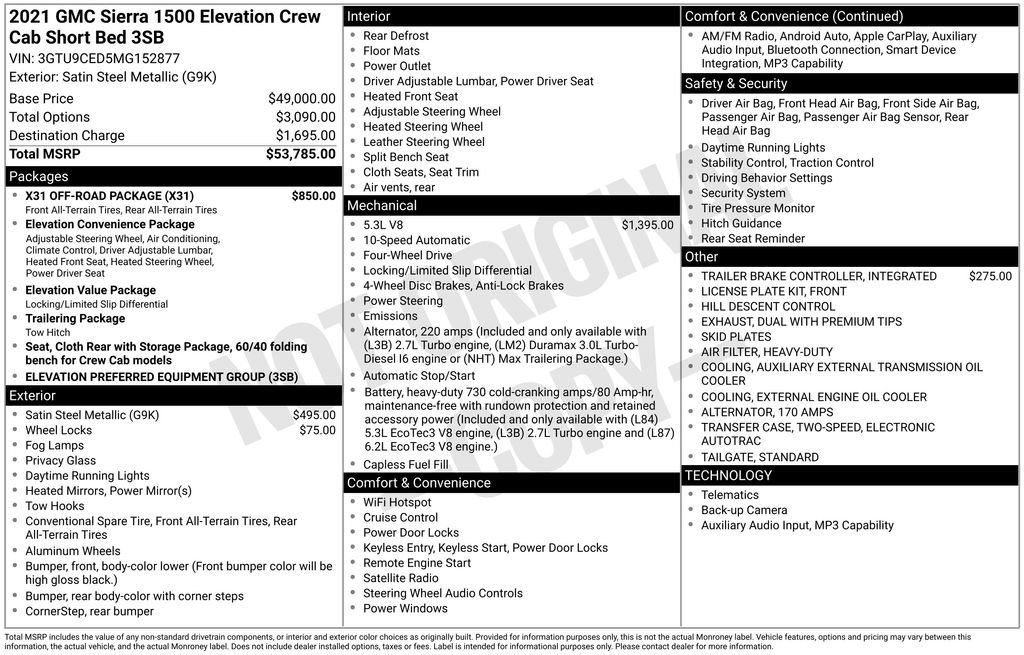 Used 2021 GMC Sierra 1500 Elevation w/ X31 Off-Road Package image 34