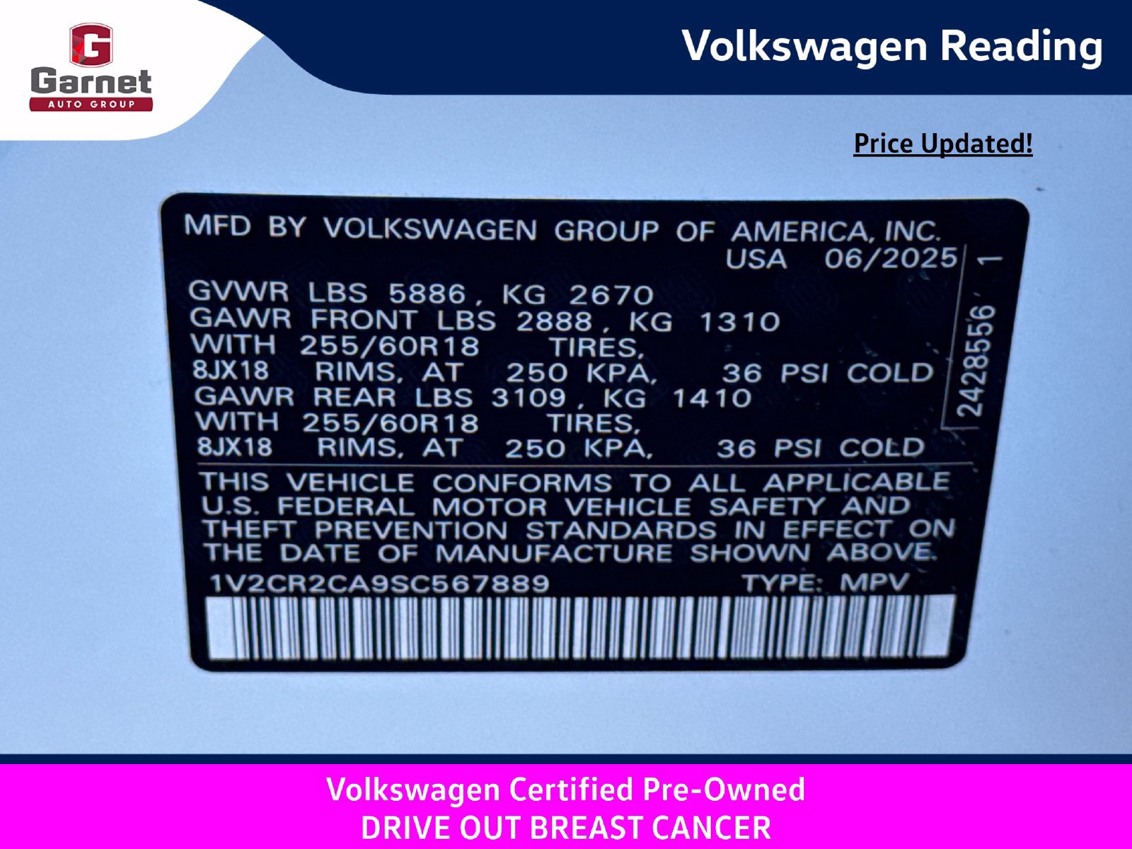 Certified 2025 Volkswagen Atlas Peak Edition SE AWD/4WD image 30