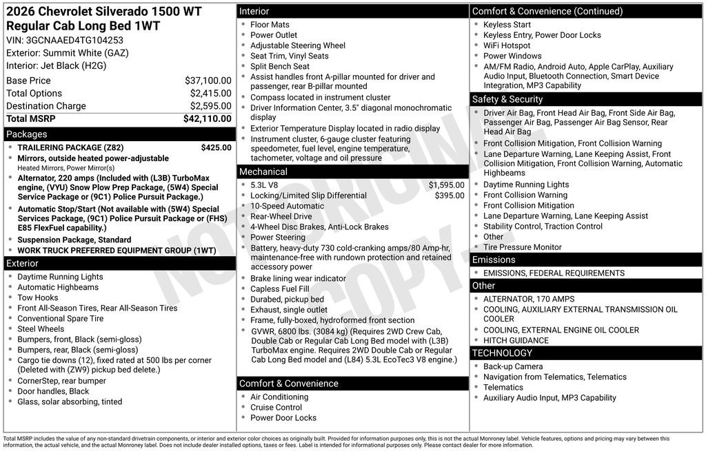 New 2026 Chevrolet Silverado 1500 W/T w/ Trailering Package image 30