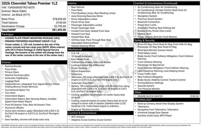 New 2026 Chevrolet Tahoe Premier AWD/4WD image 5