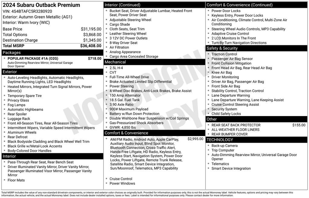 Used 2024 Subaru Outback Premium w/ Popular Package #1A AWD/4WD image 19