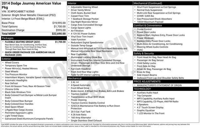 Used 2014 Dodge Journey American Value Package w/ Flexible Seating Group FWD image 8