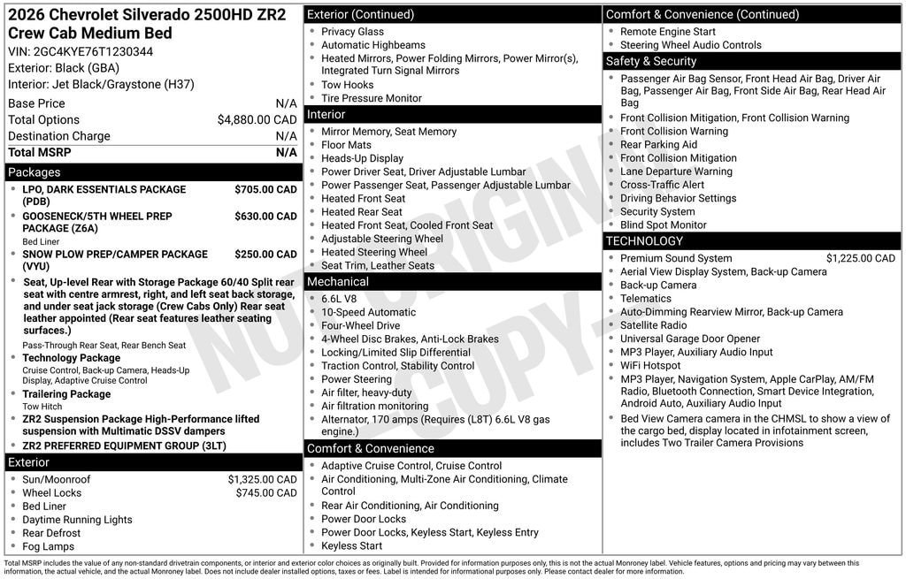 New 2026 Chevrolet Silverado 2500 ZR2 w/ LPO, Dark Essentials Package AWD/4WD image 10