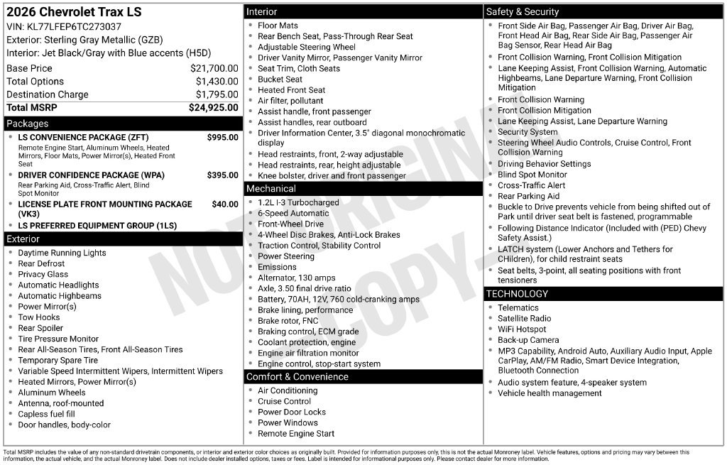 New 2026 Chevrolet Trax LS w/ LS Convenience Package FWD image 25