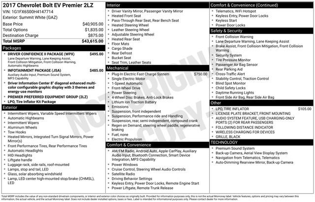 Used 2017 Chevrolet Bolt Premier w/ Driver Confidence II Package FWD image 2