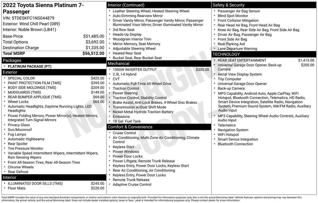 Certified 2022 Toyota Sienna Platinum AWD/4WD image 2