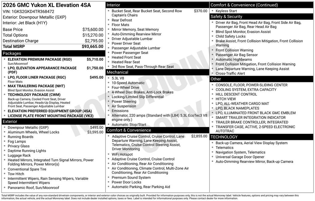 New 2026 GMC Yukon XL Elevation w/ Elevation Premium Package AWD/4WD image 11