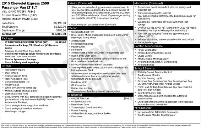 Used 2015 Chevrolet Express 2500 LT w/ LT Preferred Equipment Group RWD image 5