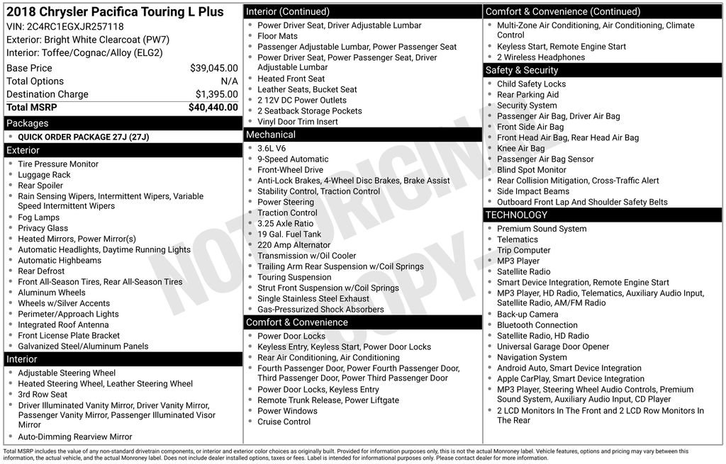Used 2018 Chrysler Pacifica Touring-L Plus FWD image 50