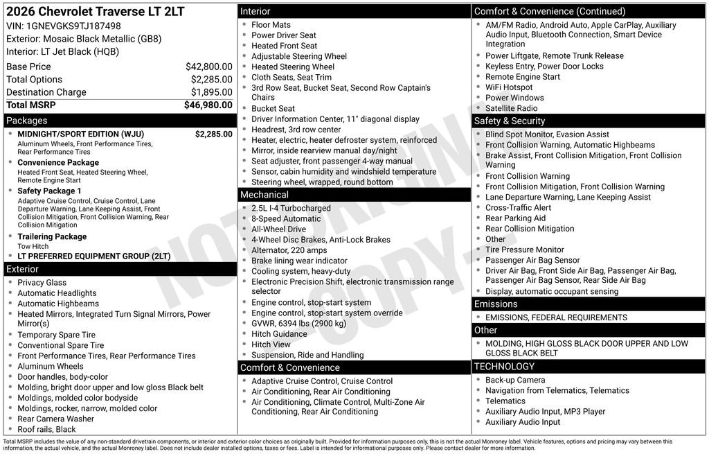 New 2026 Chevrolet Traverse LT w/ Midnight/Sport Edition image 39