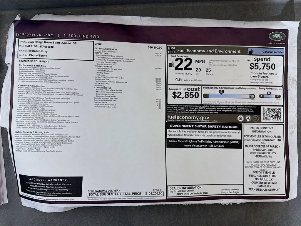 New 2026 Land Rover Range Rover Sport Dynamic SE AWD/4WD image 9