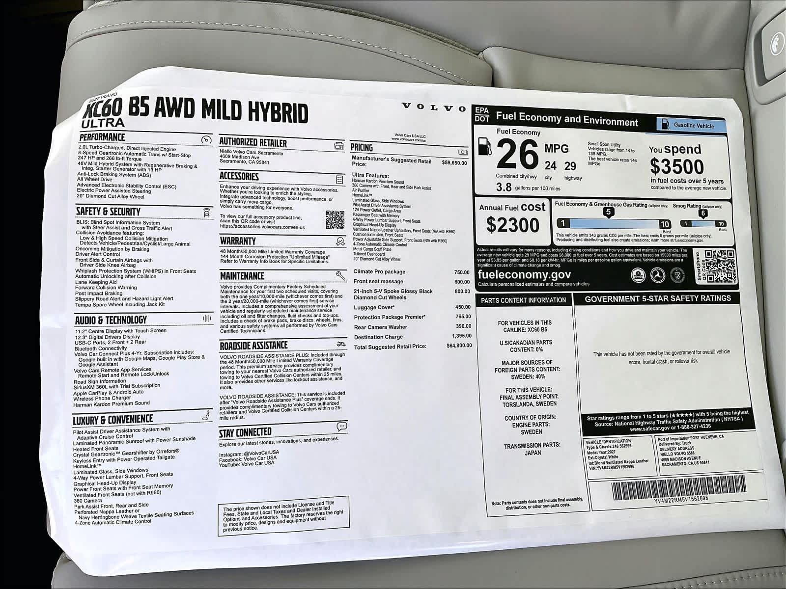 New 2027 Volvo XC60 B5 Ultra AWD/4WD image 34