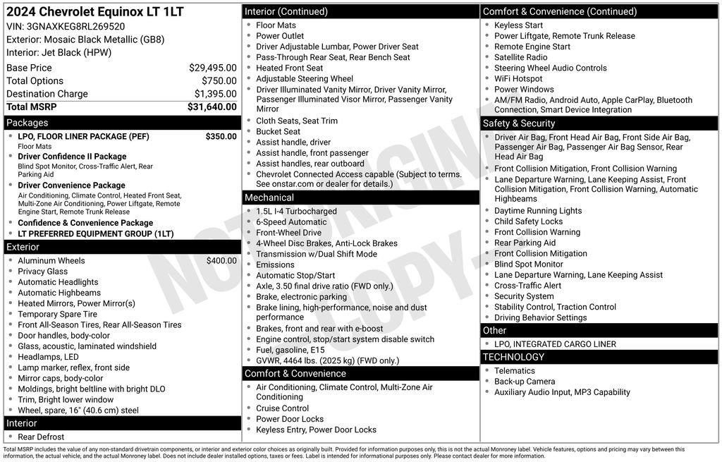 Certified 2024 Chevrolet Equinox LT w/ LPO, Floor Liner Package FWD image 4