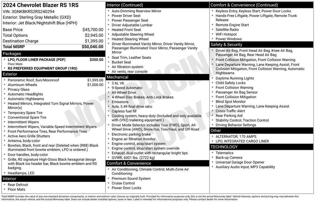 Used 2024 Chevrolet Blazer RS w/ LPO, Floor Liner Package AWD/4WD image 4