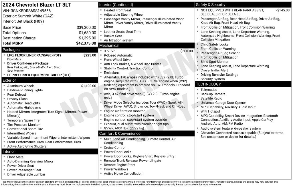 Used 2024 Chevrolet Blazer LT w/ LPO, Floor Liner Package FWD image 4