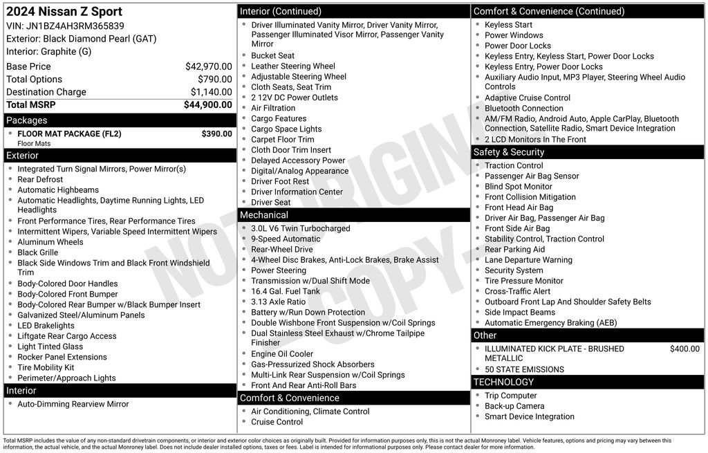 Certified 2024 Nissan Z Sport w/ Floor Mat Package image 37