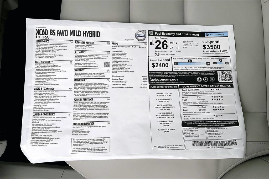 New 2026 Volvo XC60 B5 Ultra w/ Climate Package AWD/4WD image 15
