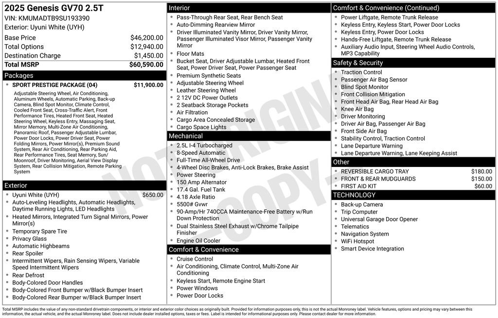 Used 2025 Genesis GV70 2.5T w/ Sport Prestige Package image 6