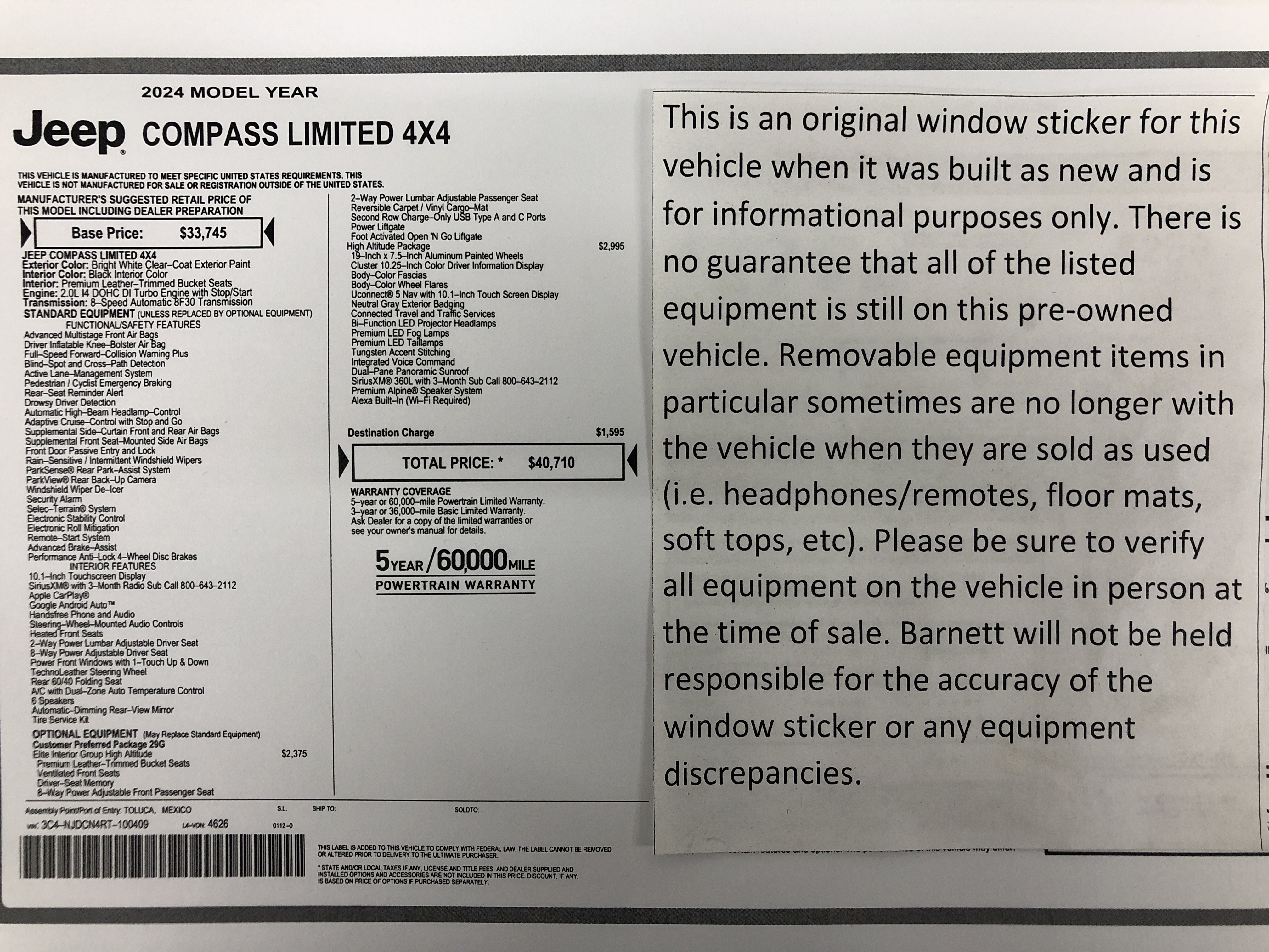 Certified 2024 Jeep Compass Limited w/ High Altitude Package AWD/4WD image 2