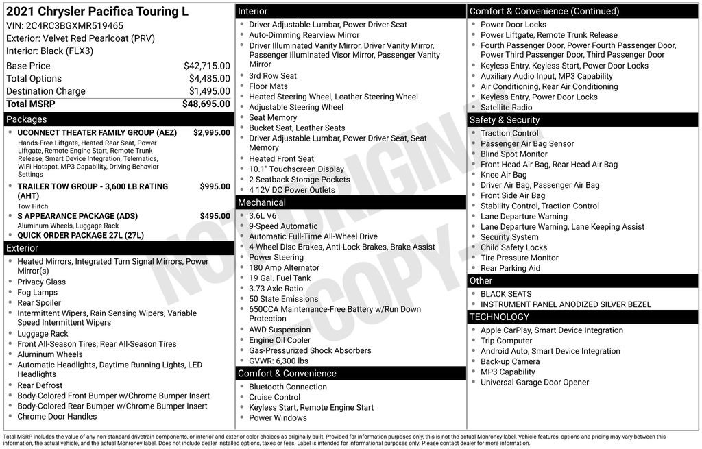 Used 2021 Chrysler Pacifica Touring-L w/ Uconnect Theater Family Group AWD/4WD image 5