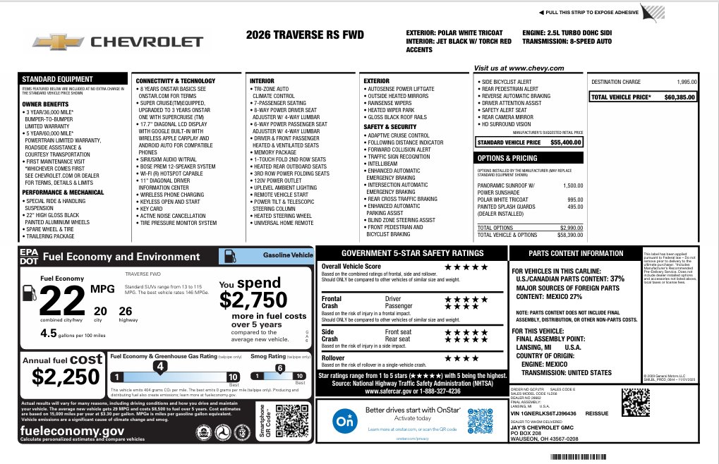 New 2026 Chevrolet Traverse RS FWD image 36