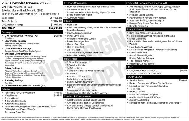 New 2026 Chevrolet Traverse RS w/ LPO, Floor Liner Package image 6