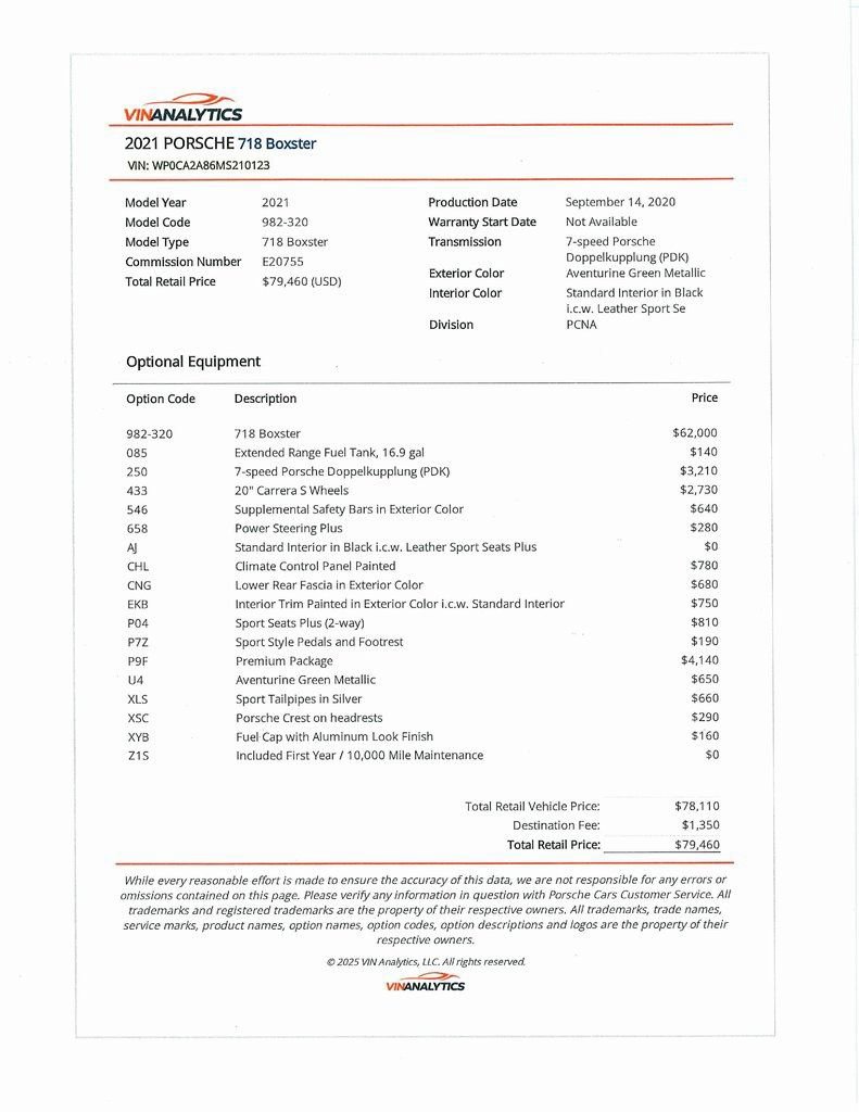 Used 2021 Porsche 718 Boxster Base w/ Premium Package image 10