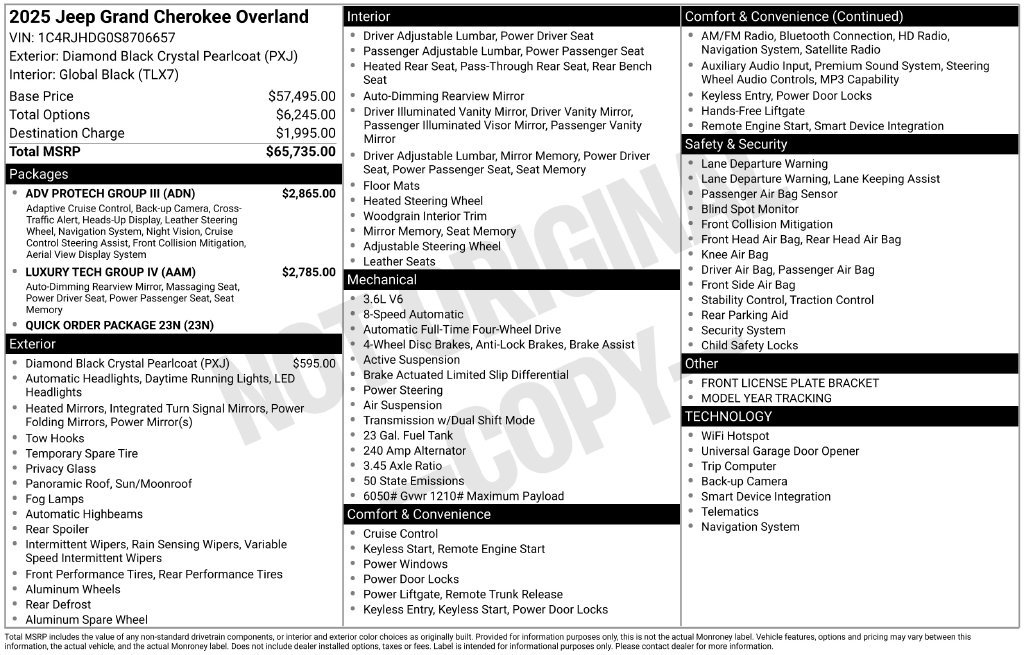 New 2025 Jeep Grand Cherokee Overland w/ Adv Protech Group III AWD/4WD image 32