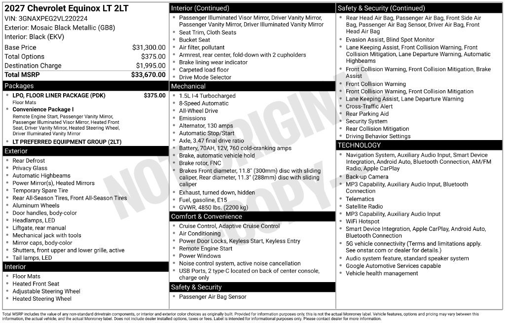 New 2027 Chevrolet Equinox LT w/ LPO, Floor Liner Package AWD/4WD image 26