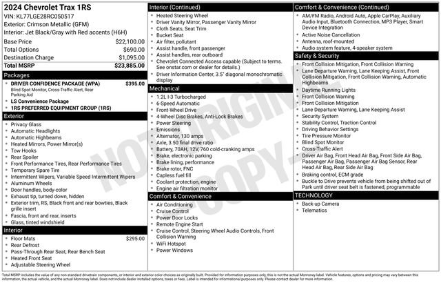 Certified 2024 Chevrolet Trax RS w/ Driver Confidence Package image 33