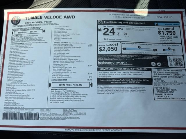 New 2026 Alfa Romeo Tonale w/ Quick Order Package 23H Volce AWD/4WD image 43