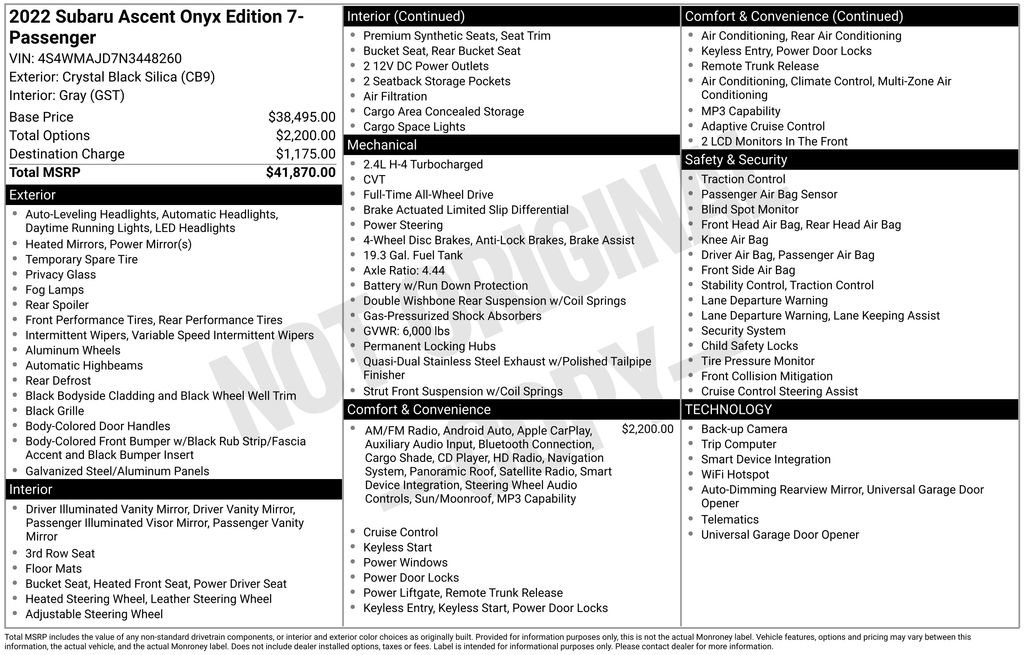 Used 2022 Subaru Ascent Onyx Edition image 2