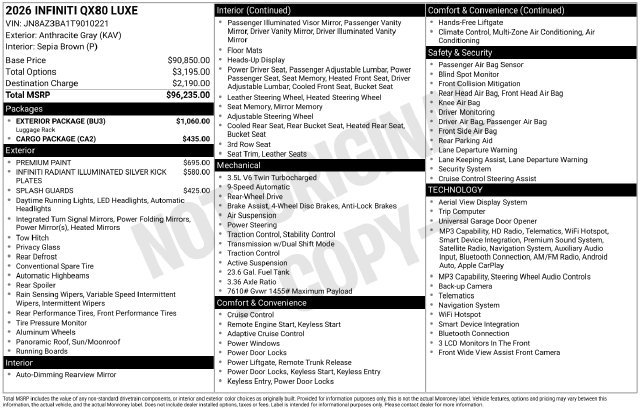 Used 2026 INFINITI QX80 Luxe w/ Exterior Package RWD image 7