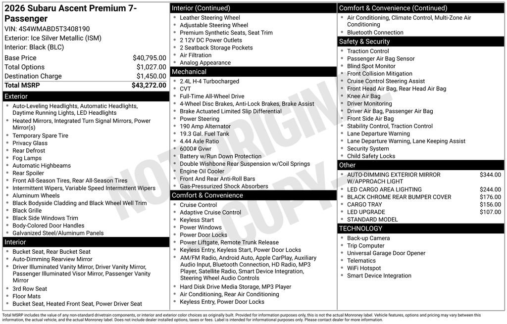 New 2026 Subaru Ascent Premium image 41