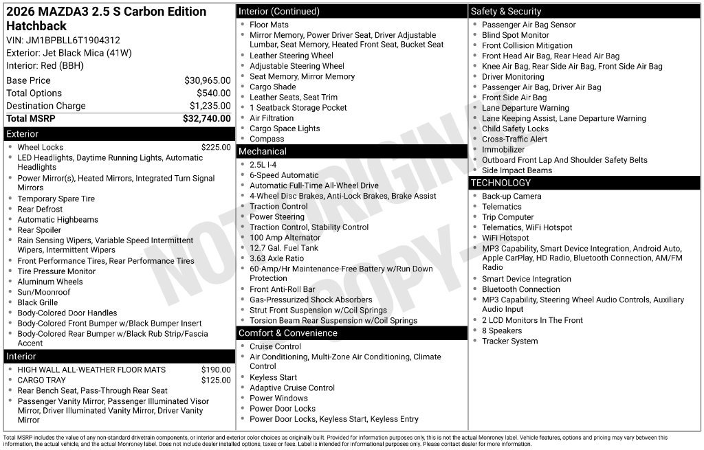 New 2026 MAZDA MAZDA3 Carbon AWD/4WD image 3