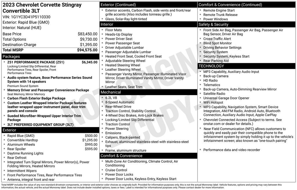 Certified 2023 Chevrolet Corvette Stingray Premium Conv w/ Z51 Performance Package RWD image 20
