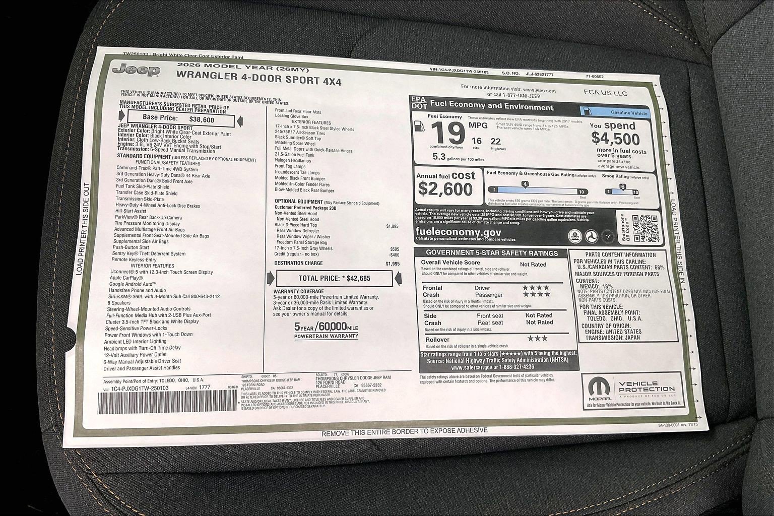 New 2026 Jeep Wrangler Unlimited Sport AWD/4WD image 21