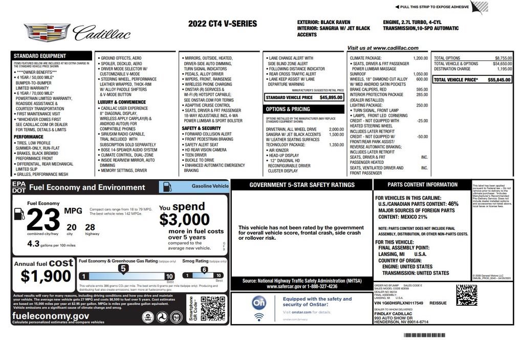Used 2022 Cadillac CT4 V w/ Technology Package AWD/4WD image 3