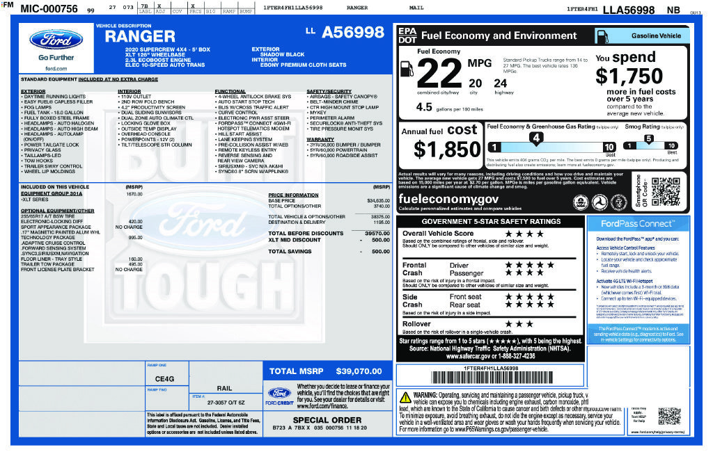 Certified 2020 Ford Ranger XLT w/ Equipment Group 301A Mid AWD/4WD image 8