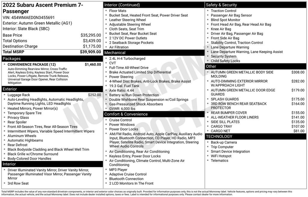 Used 2022 Subaru Ascent Premium w/ Convenience Package image 17