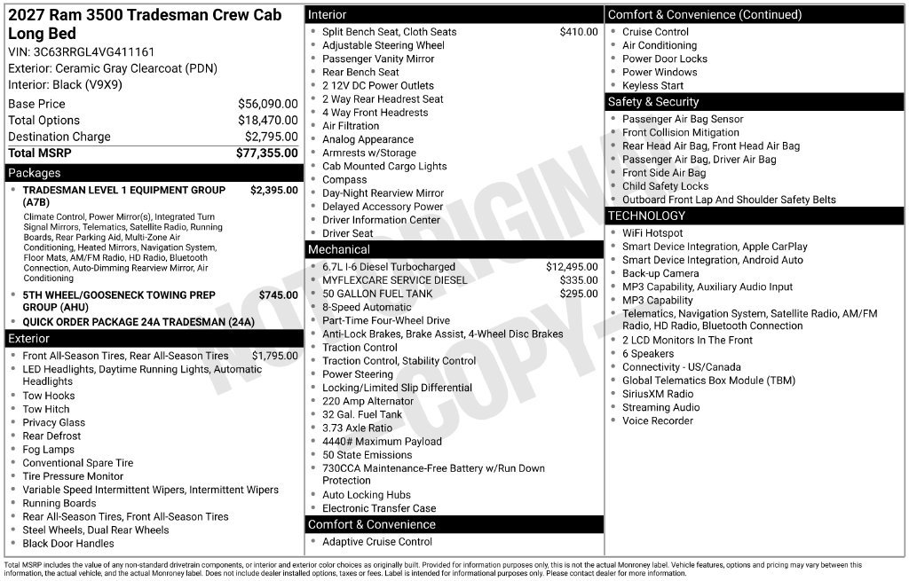 New 2027 RAM 3500 Tradesman AWD/4WD image 5