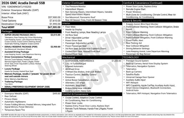 Used 2026 GMC Acadia Denali w/ Super Cruise Package AWD/4WD image 38