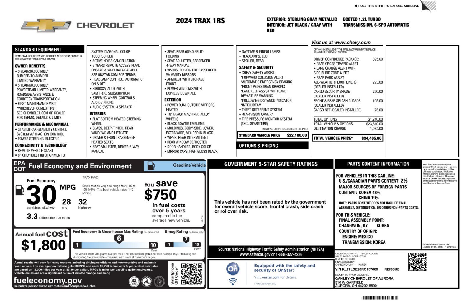 Used 2024 Chevrolet Trax RS w/ Driver Confidence Package FWD image 49