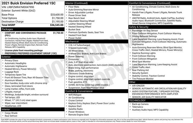 Used 2021 Buick Envision Preferred image 13