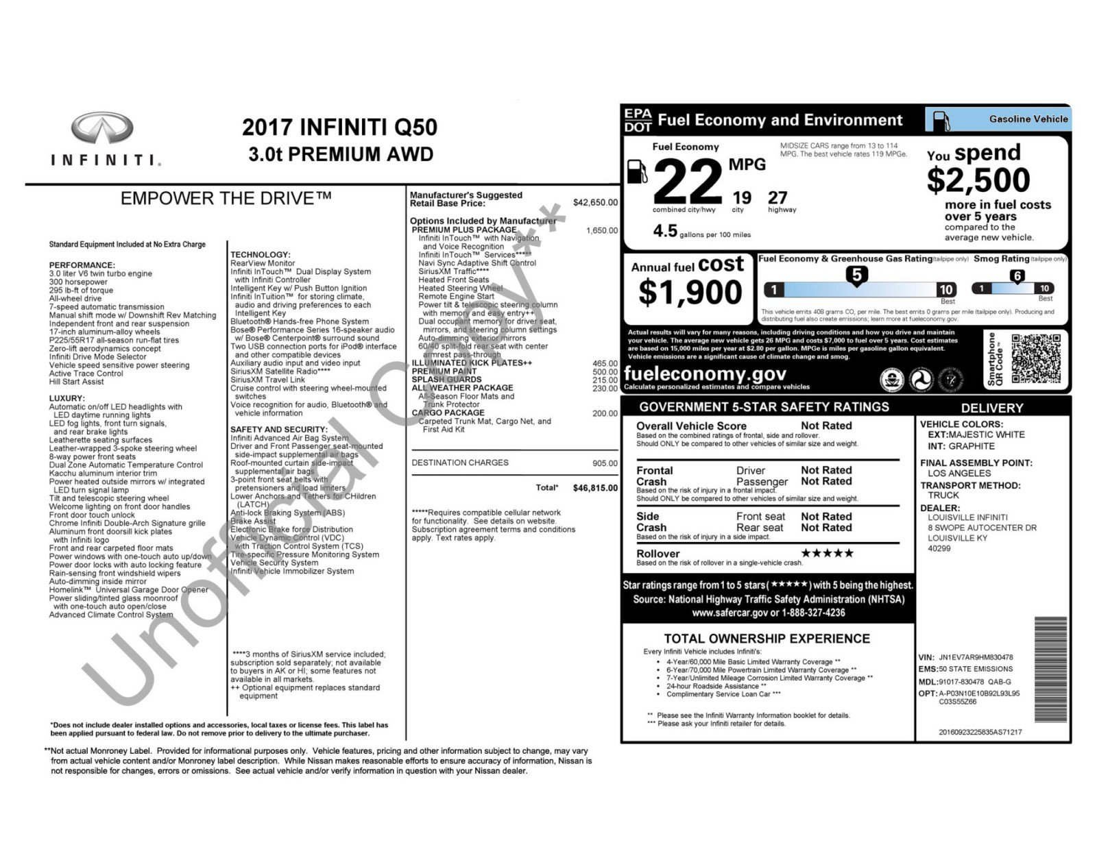 Used 2017 INFINITI Q50 3.0t Premium w/ 3.0T Premium Plus Package image 56