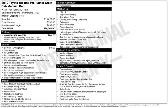 Used 2012 Toyota Tacoma PreRunner w/ Convenience Pkg RWD image 36