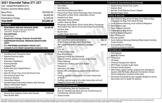 Used 2021 Chevrolet Tahoe Z71 w/ Rear Media and Nav Package AWD/4WD image 20