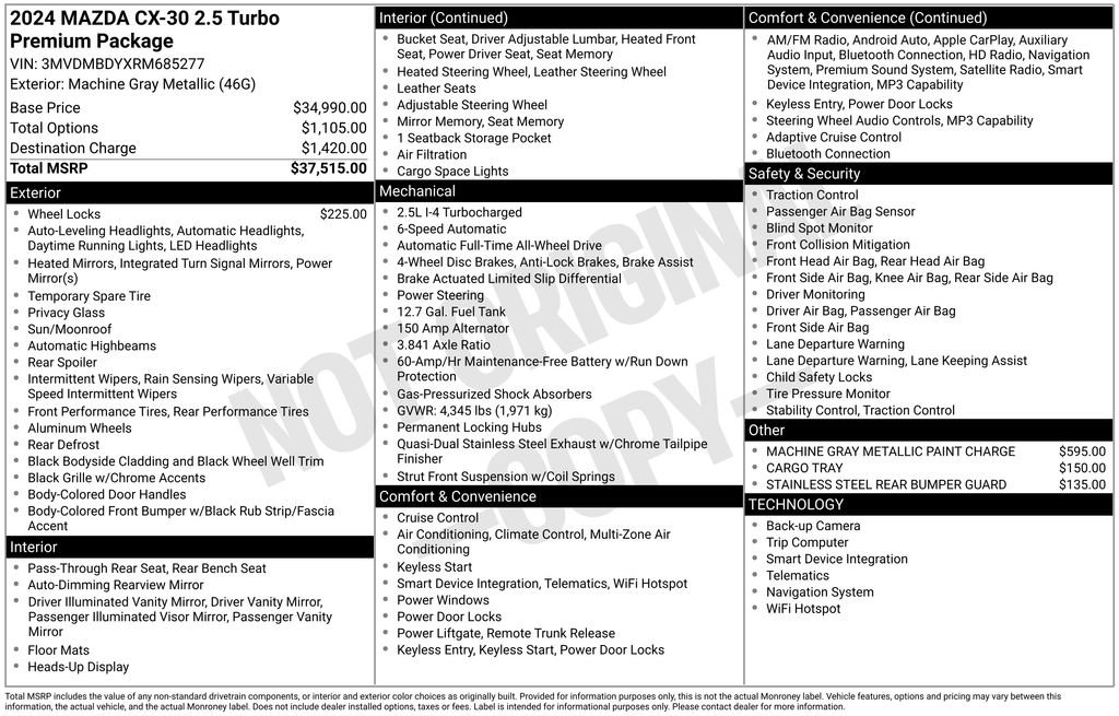 Certified 2024 MAZDA CX-30 2.5 Turbo w/ Premium Package image 37