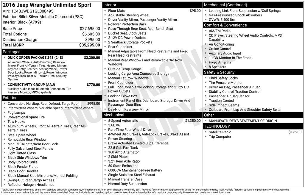 Used 2016 Jeep Wrangler Unlimited Sport w/ Quick Order Package 24S AWD/4WD image 26
